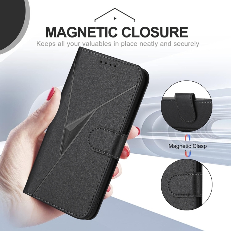 For Samsung Galaxy S23+ 5G Triangle Pattern Buckle Clasp Leather Phone Case(Black) For Samsung Galaxy S23+ 5G Triangle Pattern Buckle Clasp Leather Phone Case(Black)