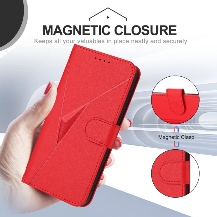 For Samsung Galaxy S22 5G Triangle Pattern Buckle Clasp Leather Phone Case(Red)