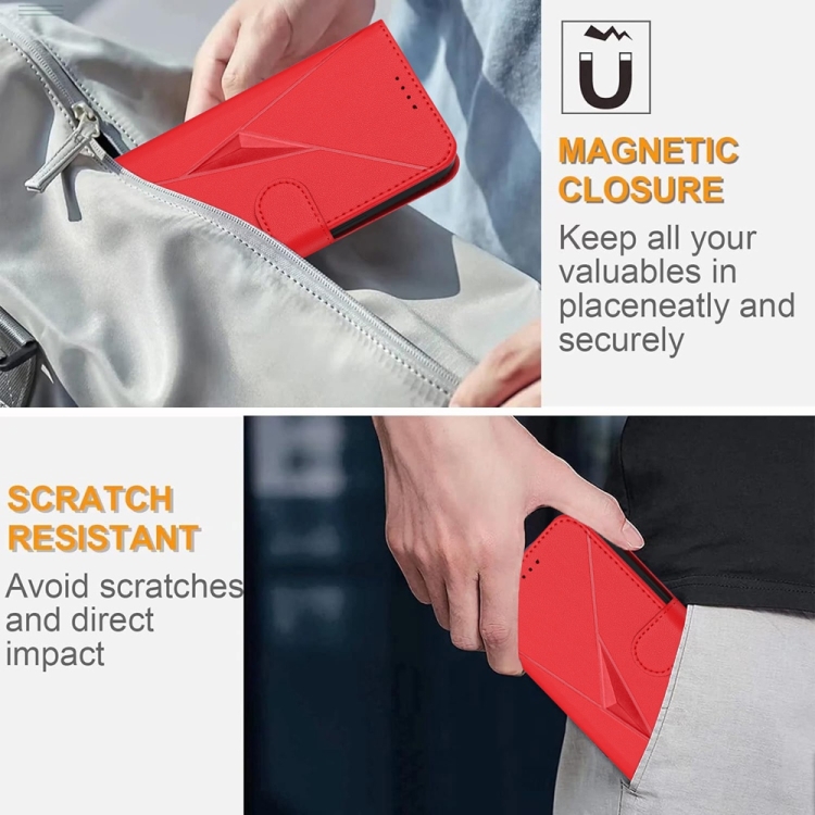 For Samsung Galaxy S22 5G Triangle Pattern Buckle Clasp Leather Phone Case(Red)