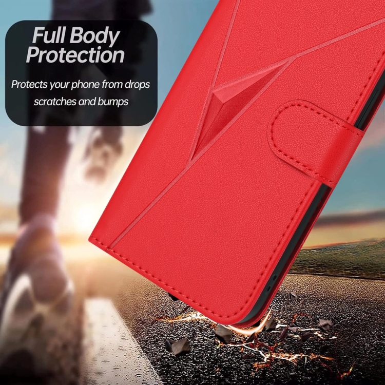 For Samsung Galaxy S22 5G Triangle Pattern Buckle Clasp Leather Phone Case(Red)