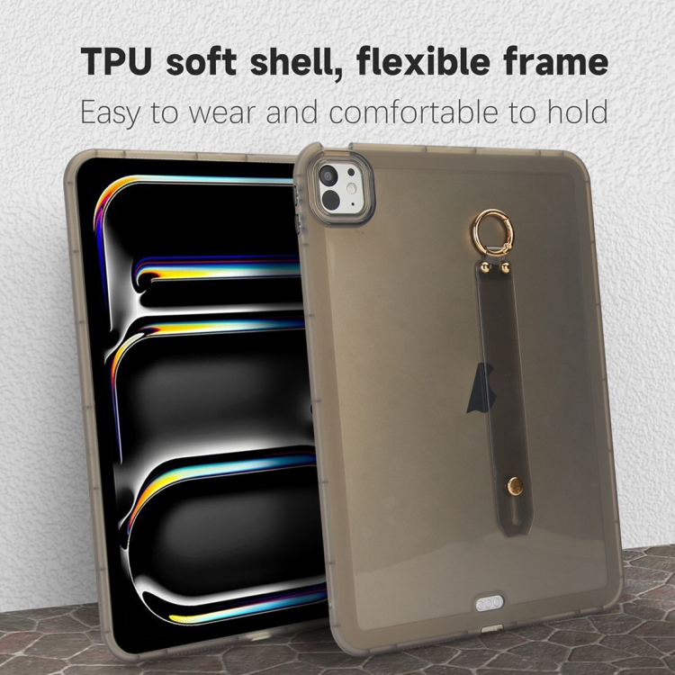 For iPad Air 13 2024 Wristband Holder PC Hybrid TPU Soft Tablet Case(Black)