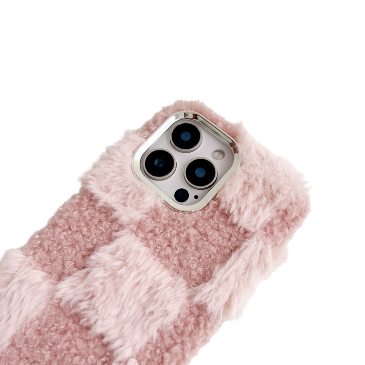 For iPhone 14 Pro Max Square Grid Plush TPU Phone Case(Light Purple) For iPhone 14 Pro Max Square Grid Plush TPU Phone Case(Light Purple)