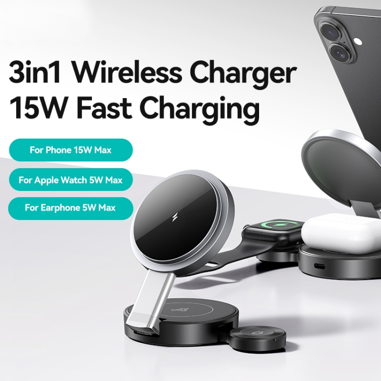 USAMS CD234 Folding 3-in-1 Magnetic Wireless Fast Charger(Gun Color) USAMS CD234 Folding 3-in-1 Magnetic Wireless Fast Charger(Gun Color)