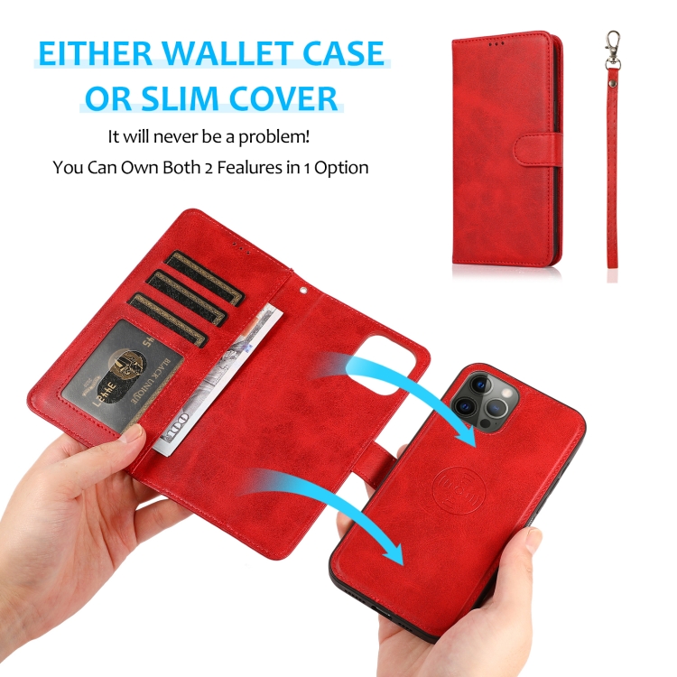 For iPhone 15 Pro Calf Texture 2 in 1 Detachable Magnetic Back Cover Leather Case(Red) For iPhone 15 Pro Calf Texture 2 in 1 Detachable Magnetic Back Cover Leather Case(Red)