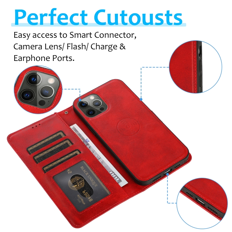 For iPhone 15 Pro Calf Texture 2 in 1 Detachable Magnetic Back Cover Leather Case(Red) For iPhone 15 Pro Calf Texture 2 in 1 Detachable Magnetic Back Cover Leather Case(Red)