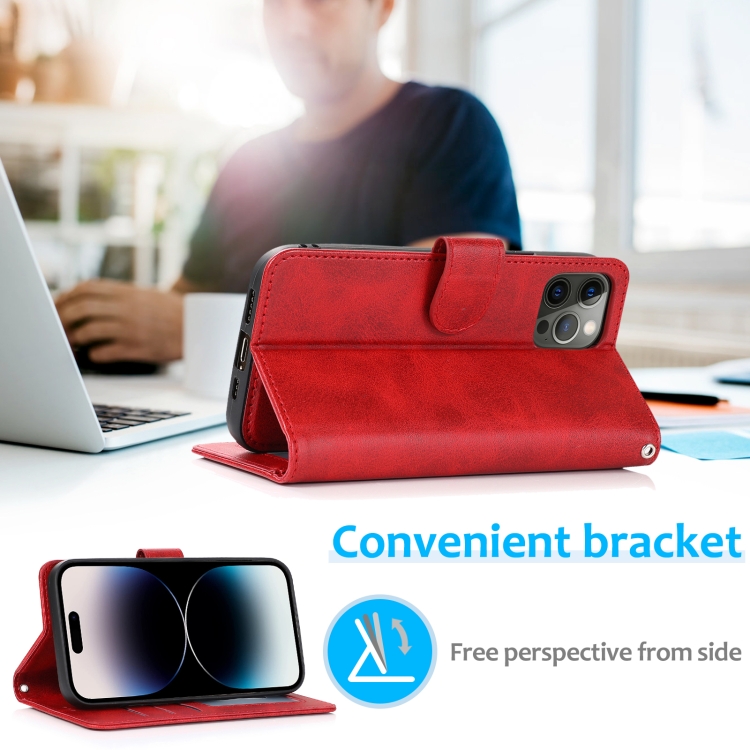 For iPhone 15 Pro Calf Texture 2 in 1 Detachable Magnetic Back Cover Leather Case(Red) For iPhone 15 Pro Calf Texture 2 in 1 Detachable Magnetic Back Cover Leather Case(Red)