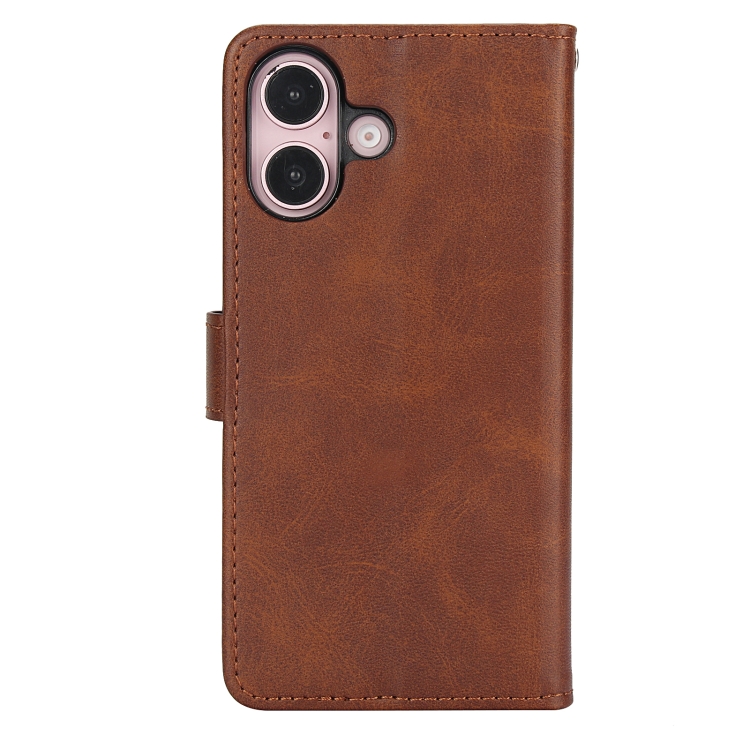For iPhone 16 Calf Texture 2 in 1 Detachable Magnetic Back Cover Leather Case(Brown) For iPhone 16 Calf Texture 2 in 1 Detachable Magnetic Back Cover Leather Case(Brown)