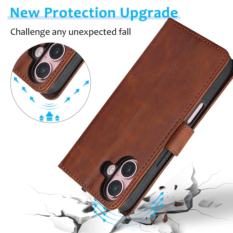 For iPhone 16 Calf Texture 2 in 1 Detachable Magnetic Back Cover Leather Case(Brown) For iPhone 16 Calf Texture 2 in 1 Detachable Magnetic Back Cover Leather Case(Brown)