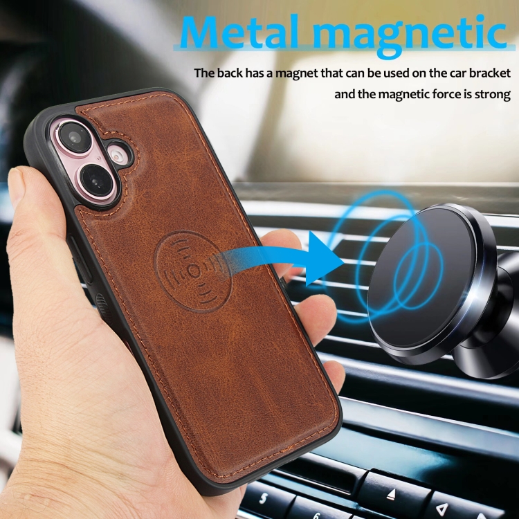 For iPhone 16 Calf Texture 2 in 1 Detachable Magnetic Back Cover Leather Case(Brown) For iPhone 16 Calf Texture 2 in 1 Detachable Magnetic Back Cover Leather Case(Brown)