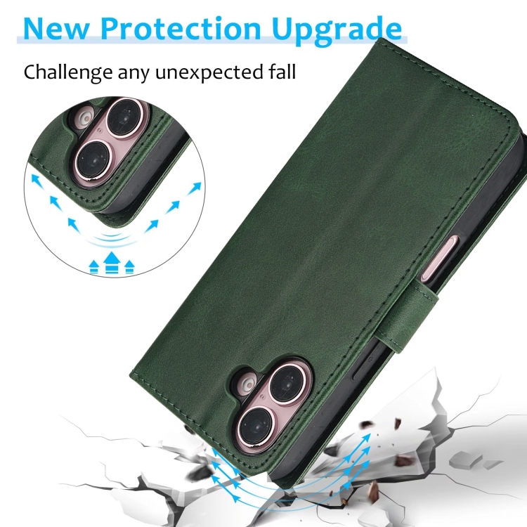 For iPhone 16 Plus Calf Texture 2 in 1 Detachable Magnetic Back Cover Leather Case(Green) For iPhone 16 Plus Calf Texture 2 in 1 Detachable Magnetic Back Cover Leather Case(Green)