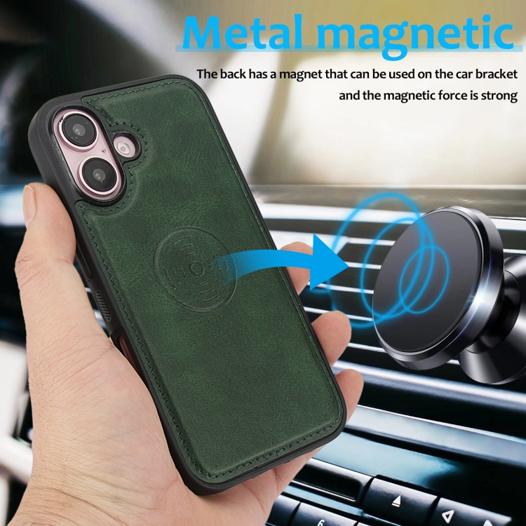 For iPhone 16 Plus Calf Texture 2 in 1 Detachable Magnetic Back Cover Leather Case(Green) For iPhone 16 Plus Calf Texture 2 in 1 Detachable Magnetic Back Cover Leather Case(Green)