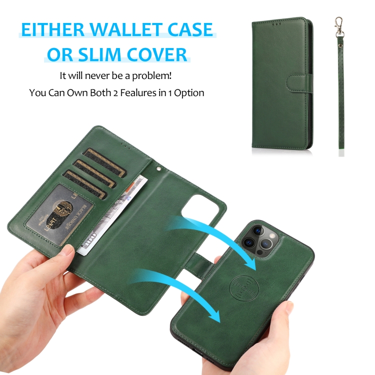 For iPhone 16 Pro Calf Texture 2 in 1 Detachable Magnetic Back Cover Leather Case(Green) For iPhone 16 Pro Calf Texture 2 in 1 Detachable Magnetic Back Cover Leather Case(Green)
