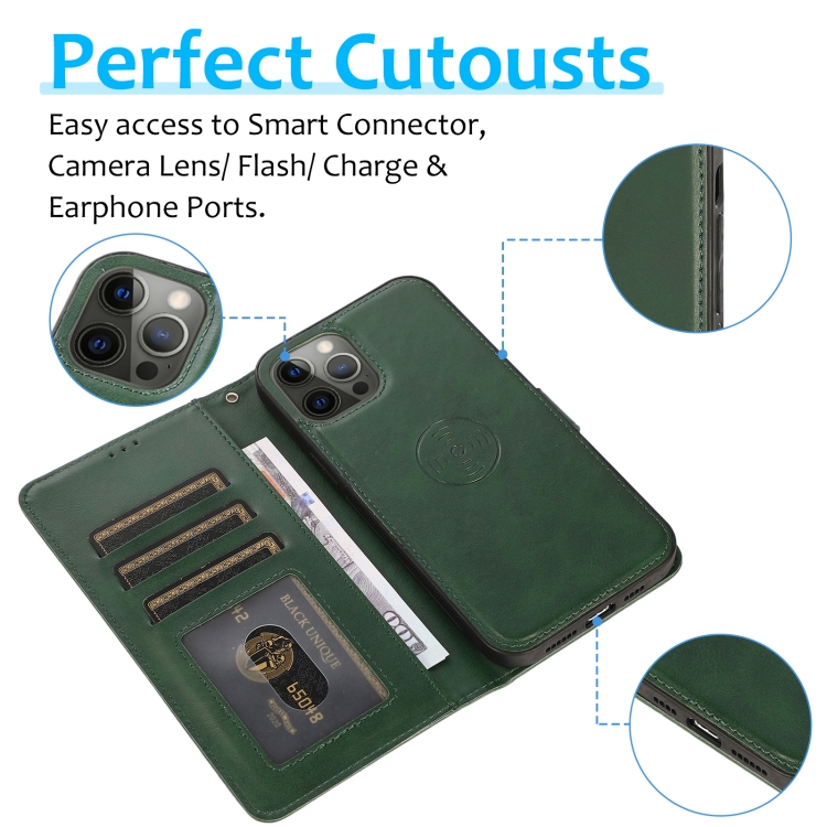 For iPhone 16 Pro Calf Texture 2 in 1 Detachable Magnetic Back Cover Leather Case(Green) For iPhone 16 Pro Calf Texture 2 in 1 Detachable Magnetic Back Cover Leather Case(Green)