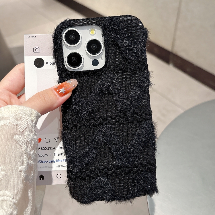 For iPhone 14 W-texture Plush TPU Phone Case(Black) For iPhone 14 W-texture Plush TPU Phone Case(Black)