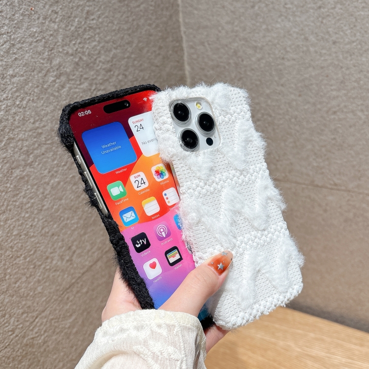 For iPhone 15 W-texture Plush TPU Phone Case(Black) For iPhone 15 W-texture Plush TPU Phone Case(Black)