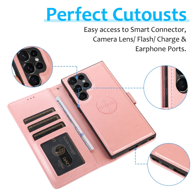 For Samsung Galaxy S22 Ultra 5G Calf Texture 2 in 1 Detachable Magnetic Back Cover Leather Case(Rose Gold) For Samsung Galaxy S22 Ultra 5G Calf Texture 2 in 1 Detachable Magnetic Back Cover Leather Case(Rose Gold)