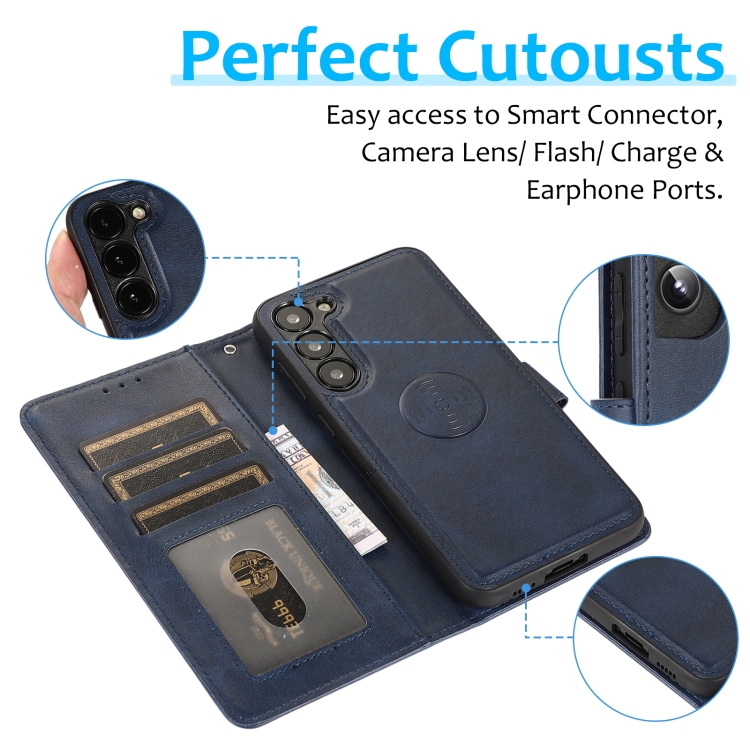 For Samsung Galaxy S23+ 5G Calf Texture 2 in 1 Detachable Magnetic Back Cover Leather Case(Blue)
