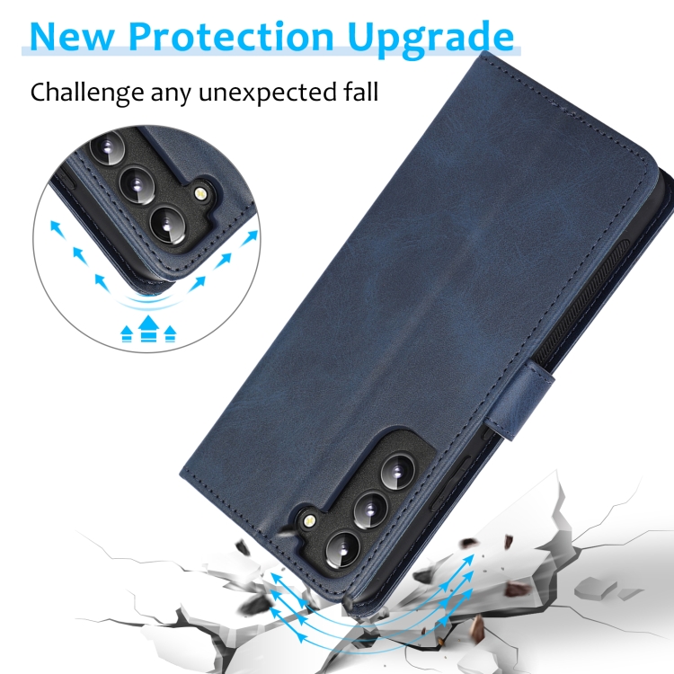 For Samsung Galaxy S23+ 5G Calf Texture 2 in 1 Detachable Magnetic Back Cover Leather Case(Blue)