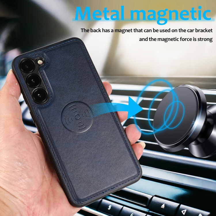 For Samsung Galaxy S23+ 5G Calf Texture 2 in 1 Detachable Magnetic Back Cover Leather Case(Blue)
