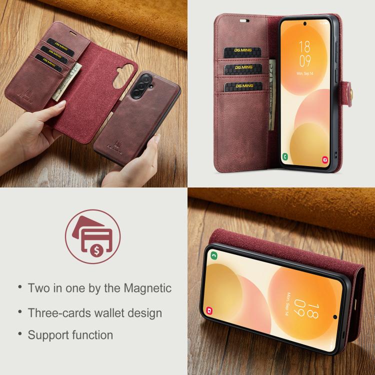 For Samsung Galaxy A57 5G DG.MING Crazy Horse Texture Detachable Magnetic Leather Case(Red)
