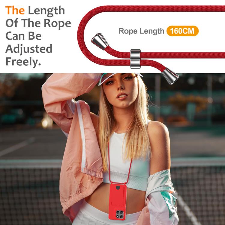 For Motorola Moto G77 Power / G67 Power Integrated Card Bag Solid Color Liquid Silicone Phone Case with Lanyard(Red)