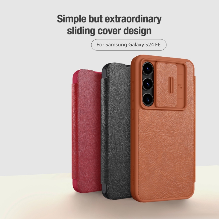 For Samsung Galaxy S24 FE 5G NILLKIN QIN Series Pro Sliding Camera Cover Design Leather Phone Case(Brown) For Samsung Galaxy S24 FE 5G NILLKIN QIN Series Pro Sliding Camera Cover Design Leather Phone Case(Brown)