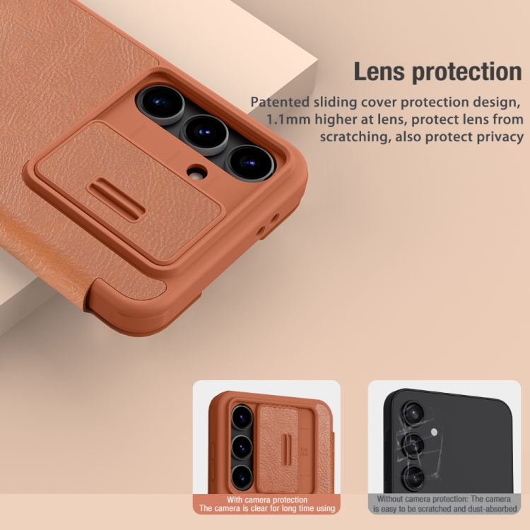 For Samsung Galaxy S24 FE 5G NILLKIN QIN Series Pro Sliding Camera Cover Design Leather Phone Case(Brown) For Samsung Galaxy S24 FE 5G NILLKIN QIN Series Pro Sliding Camera Cover Design Leather Phone Case(Brown)