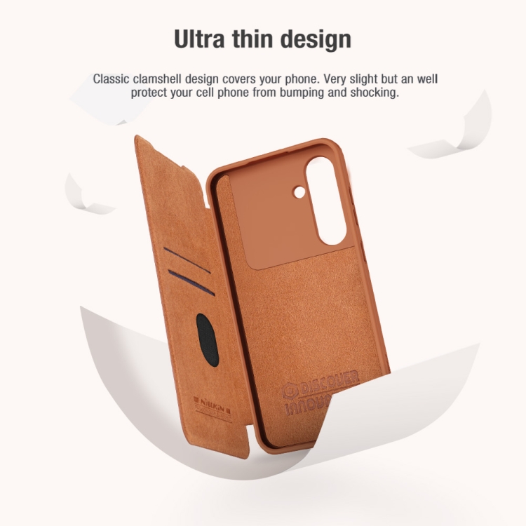 For Samsung Galaxy S24 FE 5G NILLKIN QIN Series Pro Sliding Camera Cover Design Leather Phone Case(Brown) For Samsung Galaxy S24 FE 5G NILLKIN QIN Series Pro Sliding Camera Cover Design Leather Phone Case(Brown)