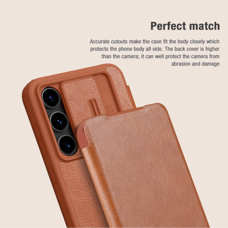 For Samsung Galaxy S24 FE 5G NILLKIN QIN Series Pro Sliding Camera Cover Design Leather Phone Case(Brown) For Samsung Galaxy S24 FE 5G NILLKIN QIN Series Pro Sliding Camera Cover Design Leather Phone Case(Brown)