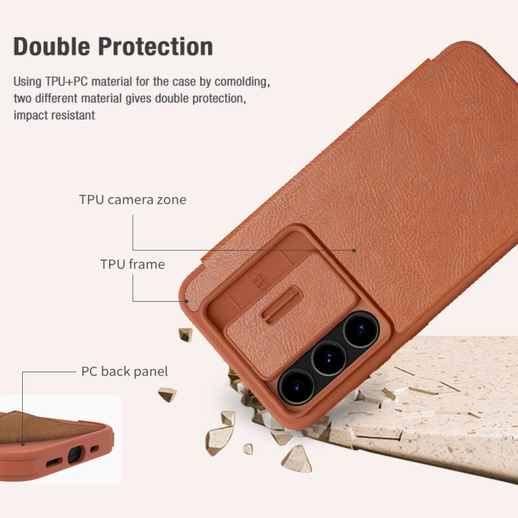 For Samsung Galaxy S24 FE 5G NILLKIN QIN Series Pro Sliding Camera Cover Design Leather Phone Case(Brown) For Samsung Galaxy S24 FE 5G NILLKIN QIN Series Pro Sliding Camera Cover Design Leather Phone Case(Brown)