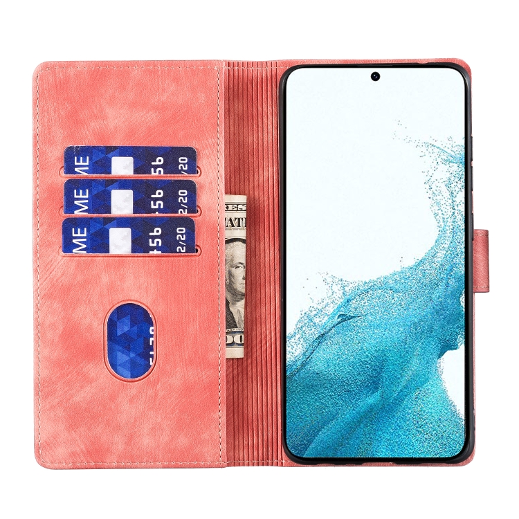 For Samsung Galaxy S25 5G Pen Heart Cat Embossed Leather Phone Case(Orange)
