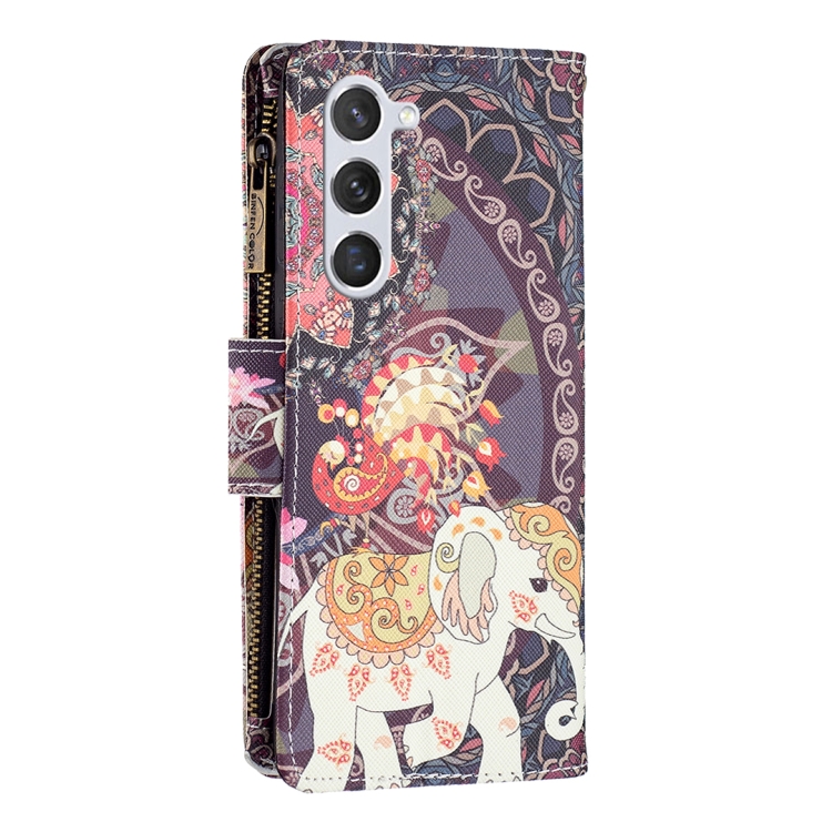 For Samsung Galaxy S25 5G Colored Drawing Pattern Zipper Leather Phone Case(Flower Elephant) For Samsung Galaxy S25 5G Colored Drawing Pattern Zipper Leather Phone Case(Flower Elephant)