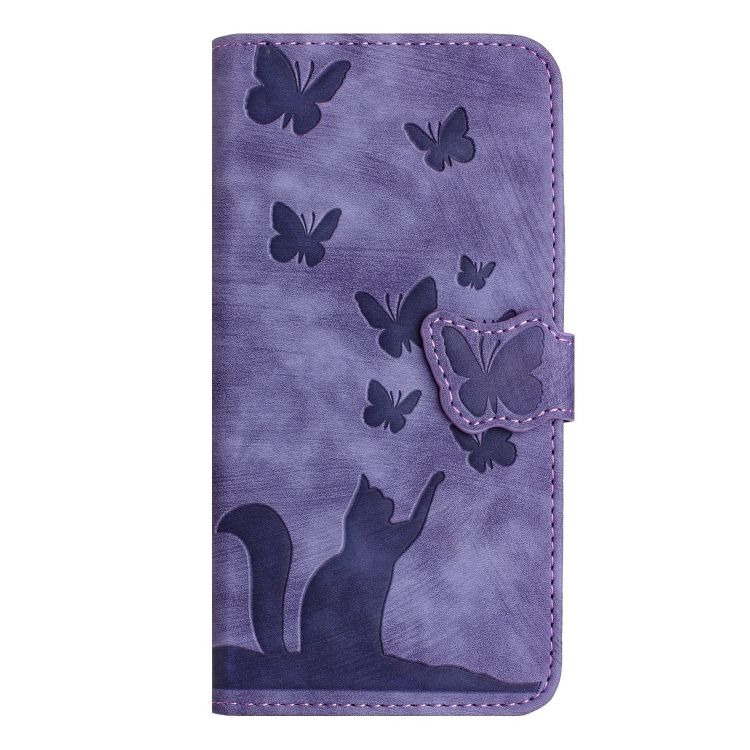 For Samsung Galaxy S25 5G Butterfly Cat Embossing Flip Leather Phone Case(Purple) For Samsung Galaxy S25 5G Butterfly Cat Embossing Flip Leather Phone Case(Purple)
