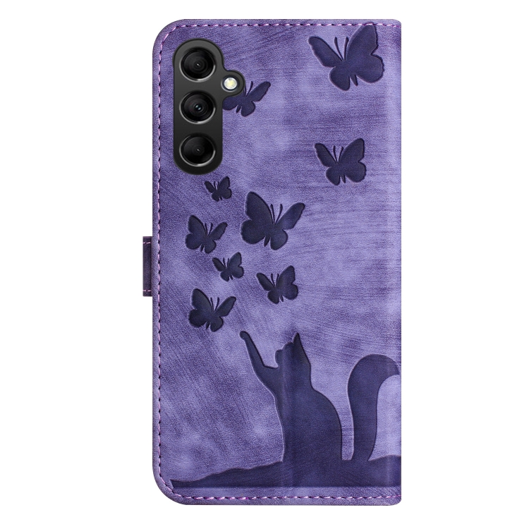 For Samsung Galaxy S25 5G Butterfly Cat Embossing Flip Leather Phone Case(Purple) For Samsung Galaxy S25 5G Butterfly Cat Embossing Flip Leather Phone Case(Purple)