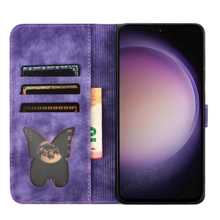 For Samsung Galaxy S25 5G Butterfly Cat Embossing Flip Leather Phone Case(Purple) For Samsung Galaxy S25 5G Butterfly Cat Embossing Flip Leather Phone Case(Purple)