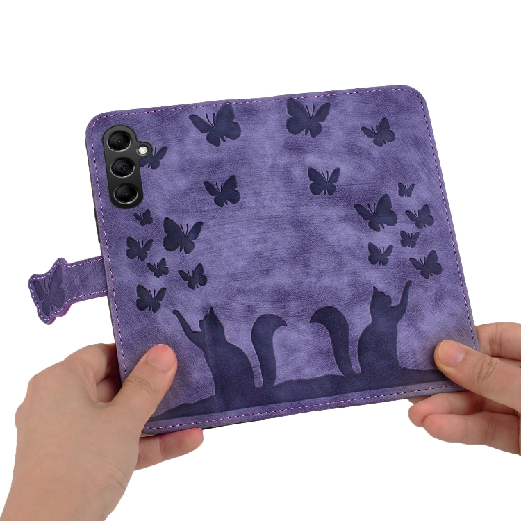 For Samsung Galaxy S25 5G Butterfly Cat Embossing Flip Leather Phone Case(Purple) For Samsung Galaxy S25 5G Butterfly Cat Embossing Flip Leather Phone Case(Purple)