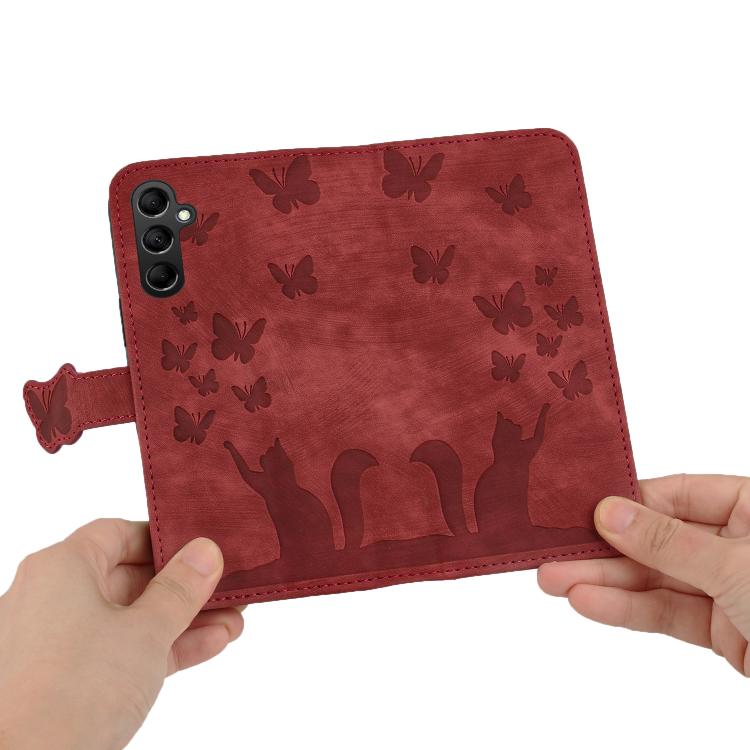 For Samsung Galaxy S26 5G Butterfly Cat Embossing Flip Leather Phone Case(Red)