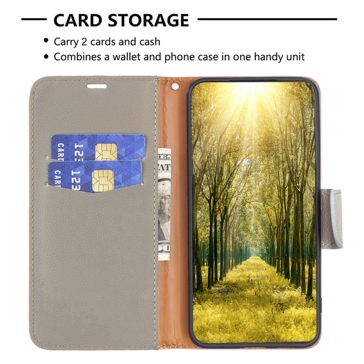 For Samsung Galaxy S25 5G Litchi Texture Pure Color Flip Leather Phone Case(Grey) For Samsung Galaxy S25 5G Litchi Texture Pure Color Flip Leather Phone Case(Grey)