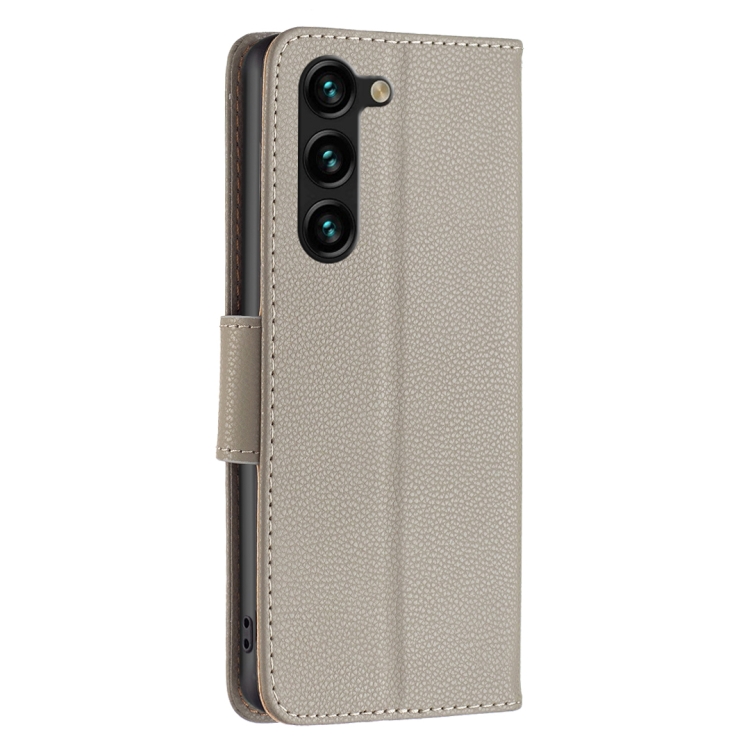 For Samsung Galaxy S25+ 5G Litchi Texture Pure Color Flip Leather Phone Case(Grey) For Samsung Galaxy S25+ 5G Litchi Texture Pure Color Flip Leather Phone Case(Grey)
