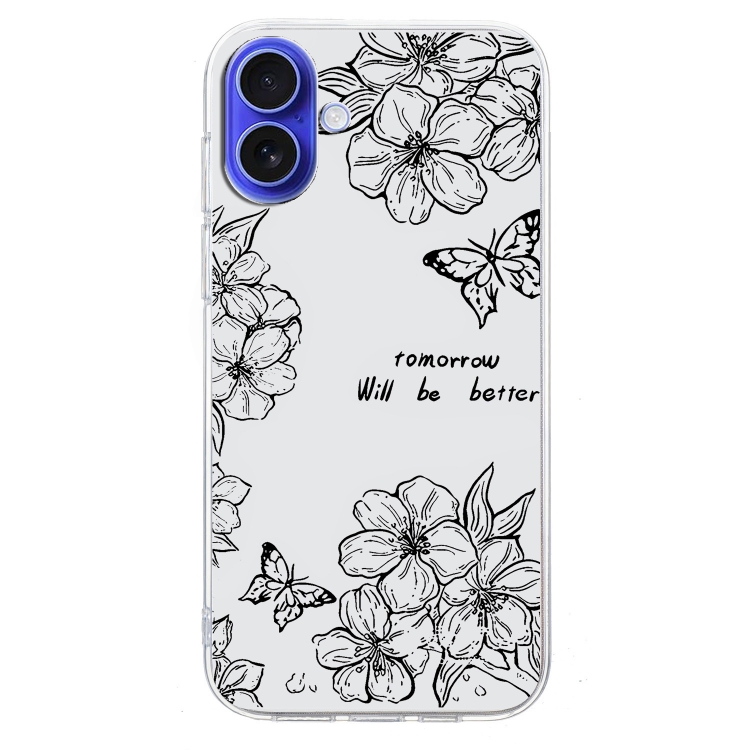 For iPhone 16 Plus Colorful Painting Pattern TPU Phone Case(Butterfly Flower)