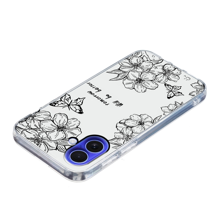 For iPhone 16 Plus Colorful Painting Pattern TPU Phone Case(Butterfly Flower)