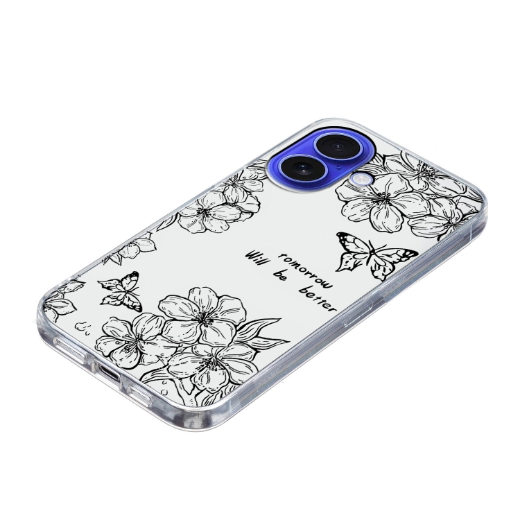 For iPhone 16 Plus Colorful Painting Pattern TPU Phone Case(Butterfly Flower)