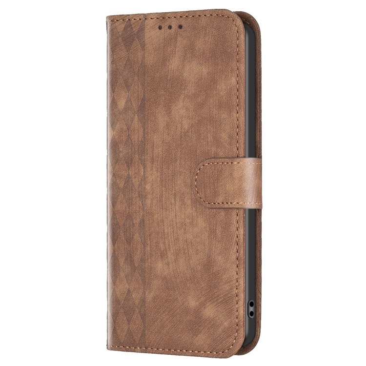 For Samsung Galaxy S25 5G Plaid Embossed Leather Phone Case(Brown)