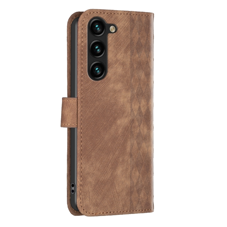 For Samsung Galaxy S25 5G Plaid Embossed Leather Phone Case(Brown)