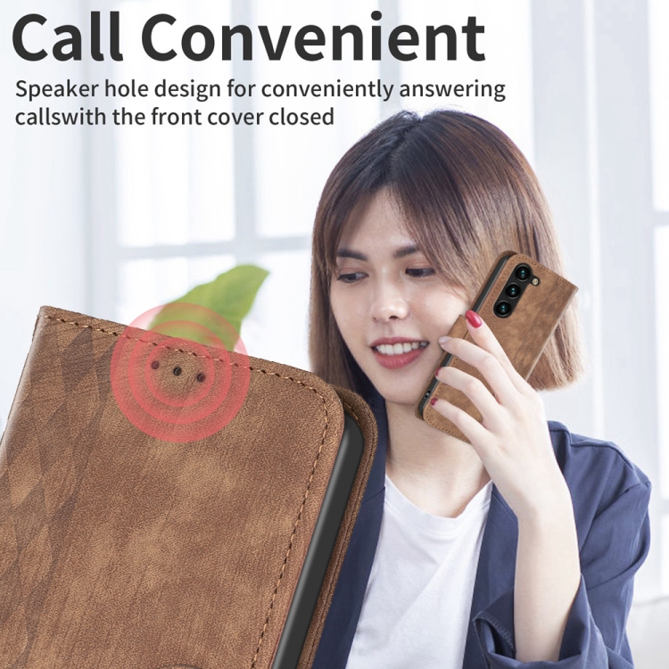 For Samsung Galaxy S25 5G Plaid Embossed Leather Phone Case(Brown)
