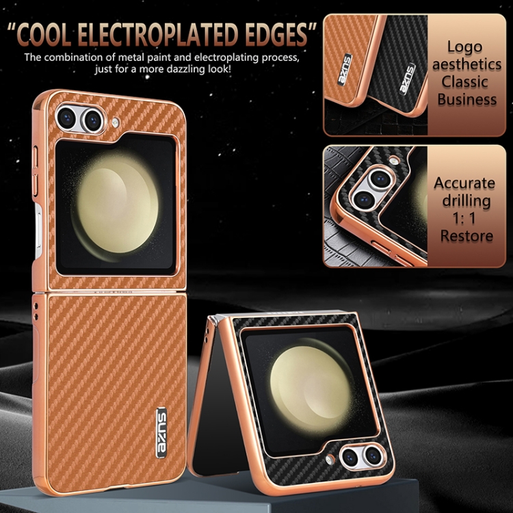 For Samsung Galaxy Z Flip6 5G AZNS Electroplated Edge Carbon Fiber Texture Phone Case(Black) For Samsung Galaxy Z Flip6 5G AZNS Electroplated Edge Carbon Fiber Texture Phone Case(Black)