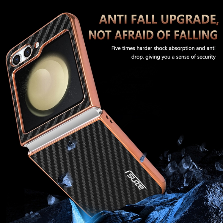 For Samsung Galaxy Z Flip6 5G AZNS Electroplated Edge Carbon Fiber Texture Phone Case(Black) For Samsung Galaxy Z Flip6 5G AZNS Electroplated Edge Carbon Fiber Texture Phone Case(Black)