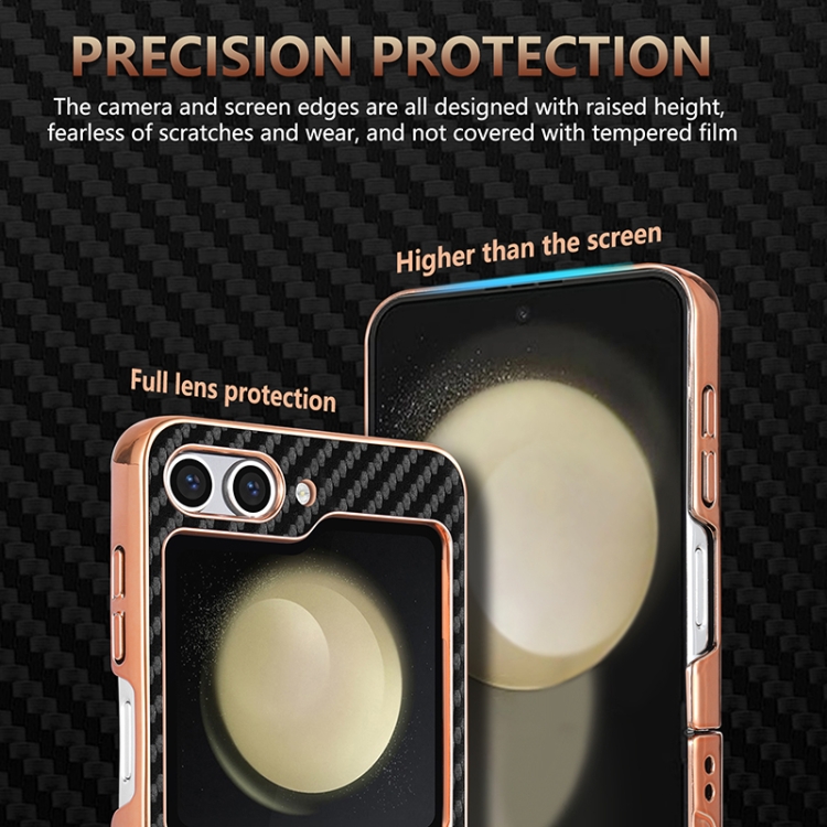 For Samsung Galaxy Z Flip6 5G AZNS Electroplated Edge Carbon Fiber Texture Phone Case(Black) For Samsung Galaxy Z Flip6 5G AZNS Electroplated Edge Carbon Fiber Texture Phone Case(Black)