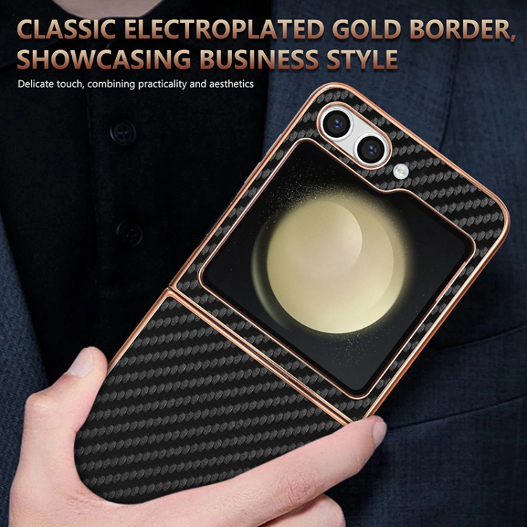 For Samsung Galaxy Z Flip6 5G AZNS Electroplated Edge Carbon Fiber Texture Phone Case(Black) For Samsung Galaxy Z Flip6 5G AZNS Electroplated Edge Carbon Fiber Texture Phone Case(Black)