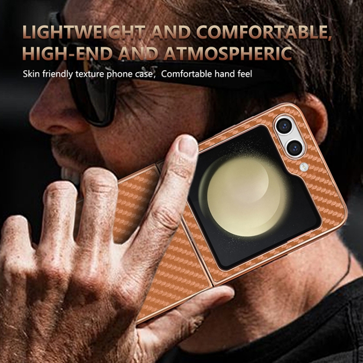 For Samsung Galaxy Z Flip6 5G AZNS Electroplated Edge Carbon Fiber Texture Phone Case(Black) For Samsung Galaxy Z Flip6 5G AZNS Electroplated Edge Carbon Fiber Texture Phone Case(Black)